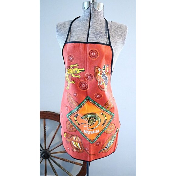 Vintage Apron Souvenir Australia Kangaroo Orange - Picture 1 of 2